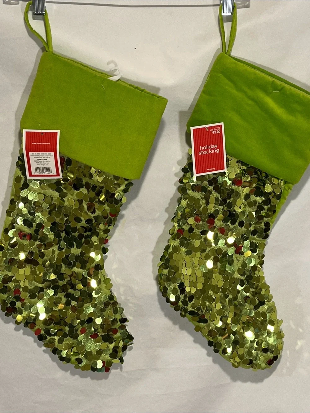 Holiday Sequin Christmas Stocking in Lime Green - Pack of 2